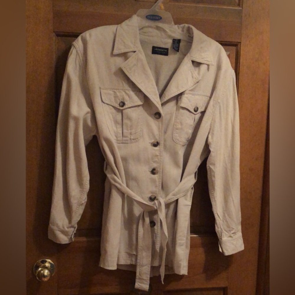 Liz Claiborne Beige Button-Front Utility Jacket with Belted Waist
